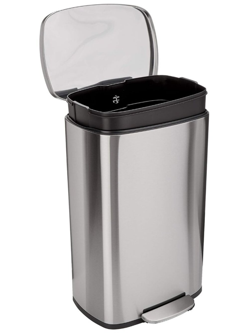 Smudge Resistant Rectangular Trash Can with Soft-Close Lid, Foot Pedal, Removabl